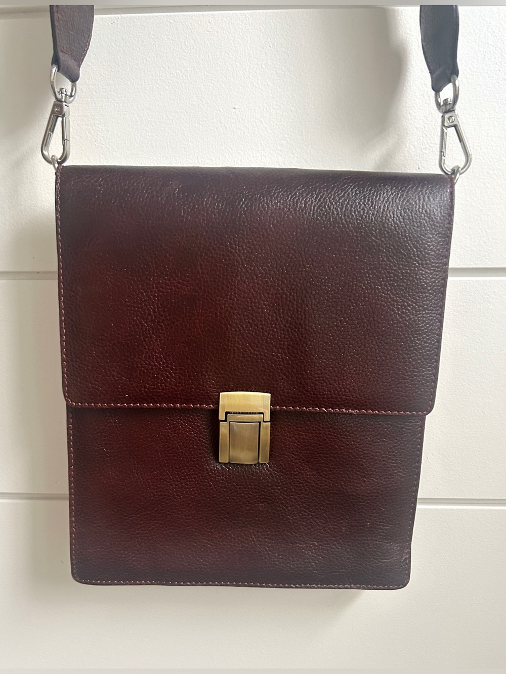 Cognac Italian Leather Artisan Messenger Box Bag / Purse with Adjustable Strap
